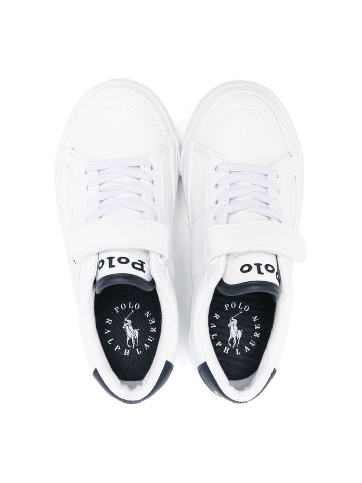 White sneakers for children with blue logo