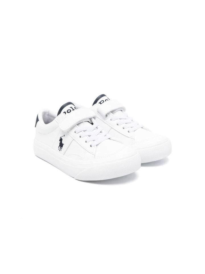 White sneakers for children with blue logo