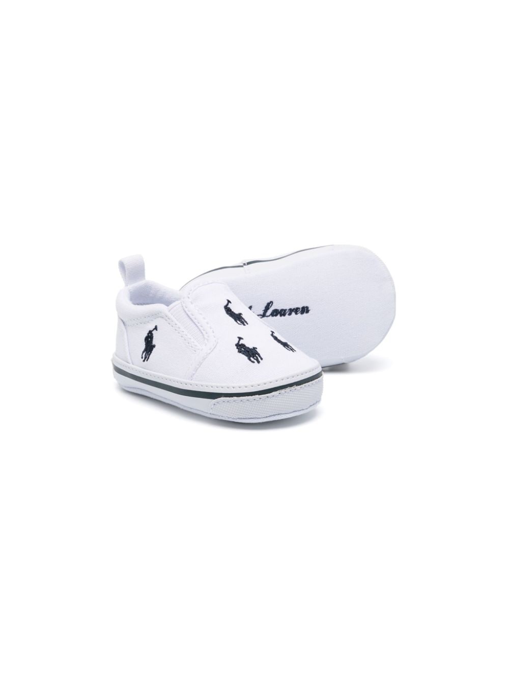 White sneakers for newborns with all-over logo