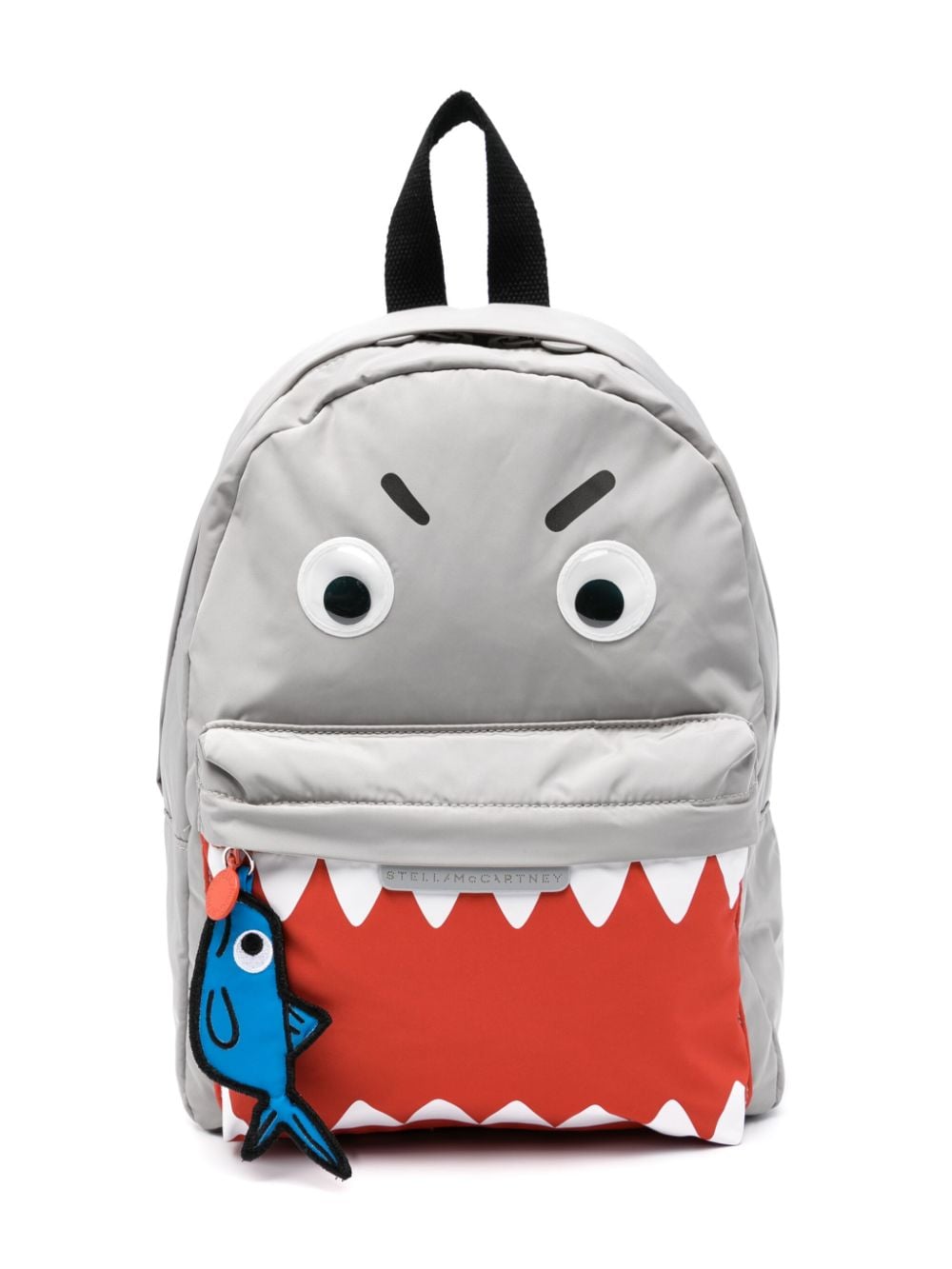 Gray backpack for children with shark print