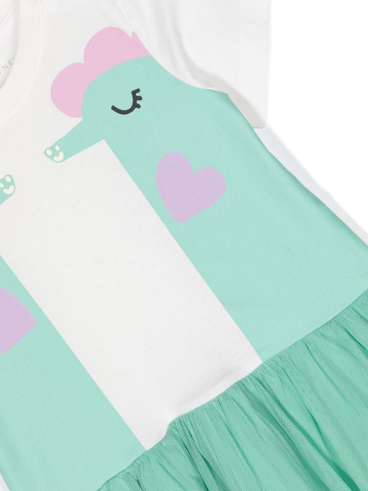White and green dress for baby girls with print