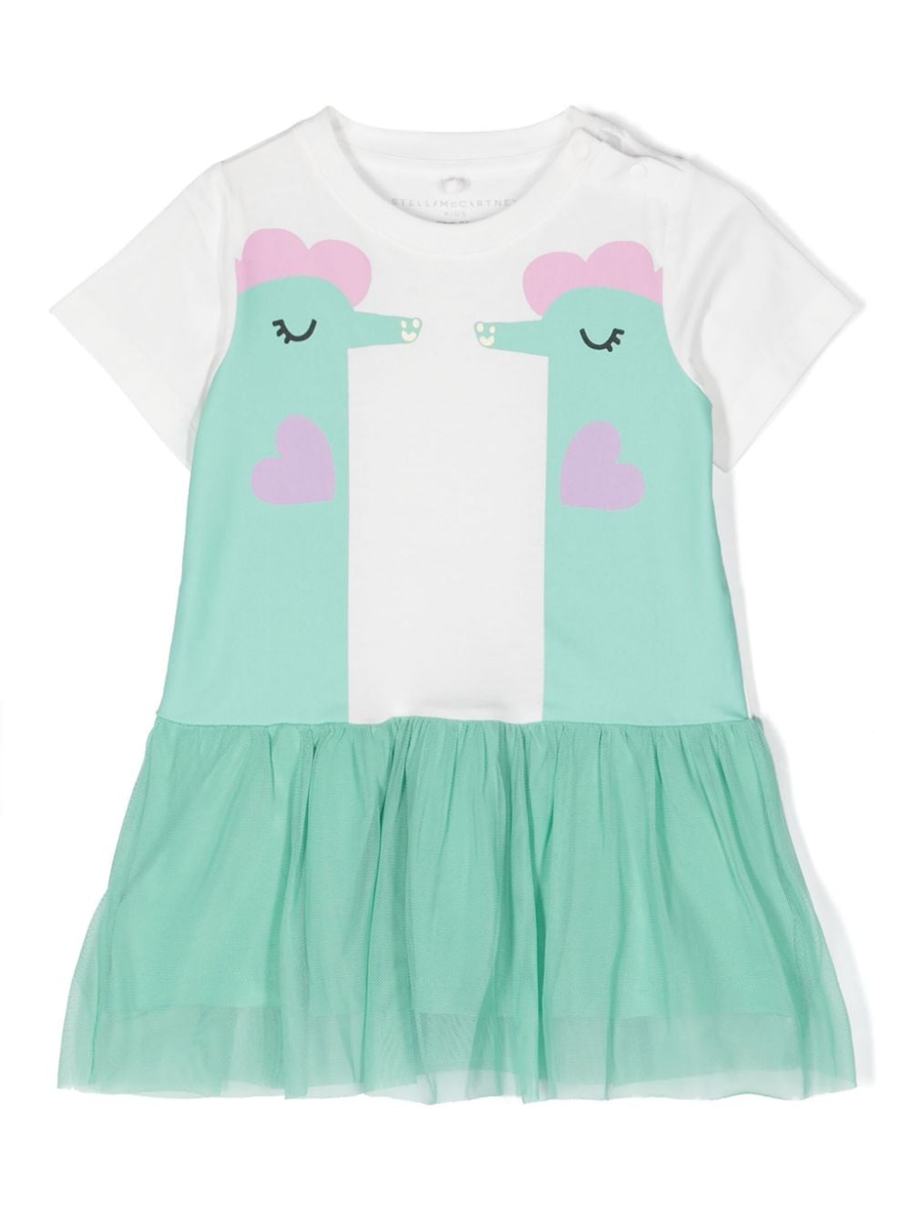 White and green dress for baby girls with print