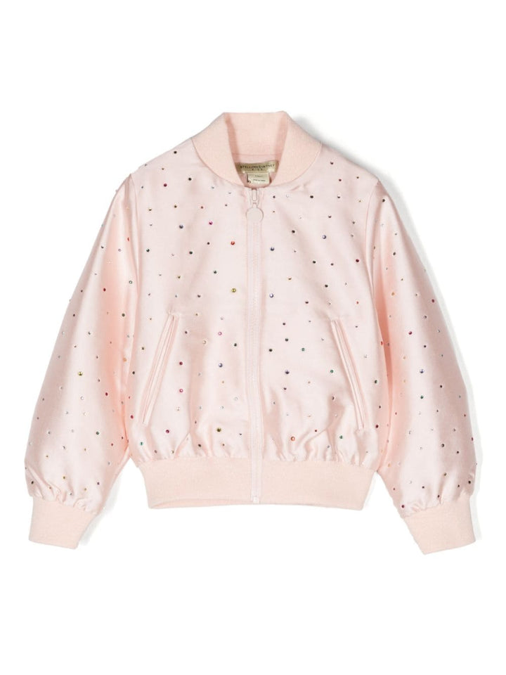 Pink jacket for girls with rhinestones and glitter