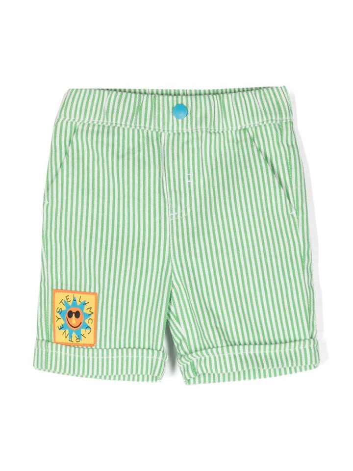 White and green Bermuda shorts for newborns with logo