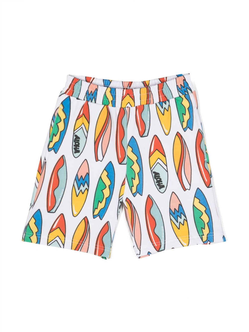 White Bermuda shorts for boys with multicolored print