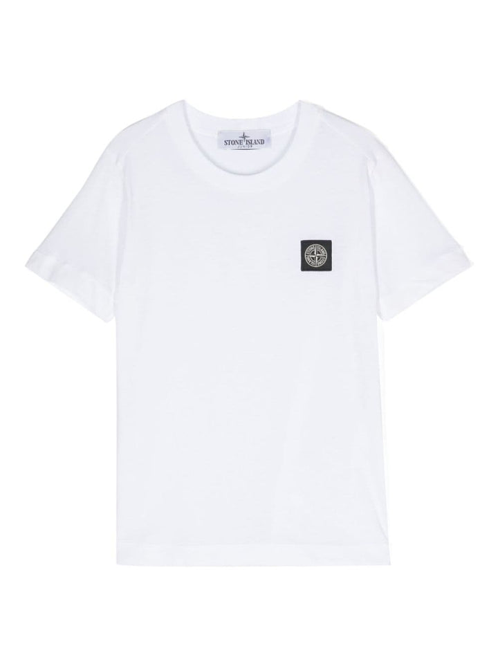 T-shirt bianca per bambino con logo 801620147 V0001 Stone Island Kids 