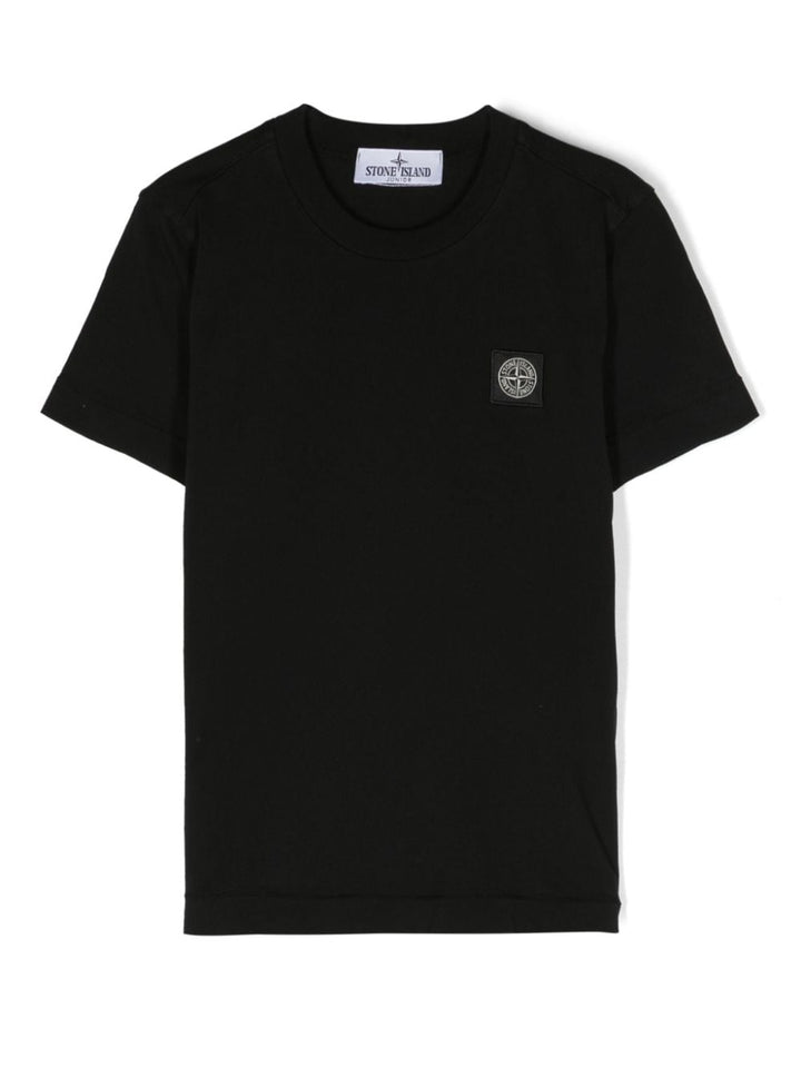 T-shirt nera per bambino con logo 801620147 V0029 Stone Island Kids 