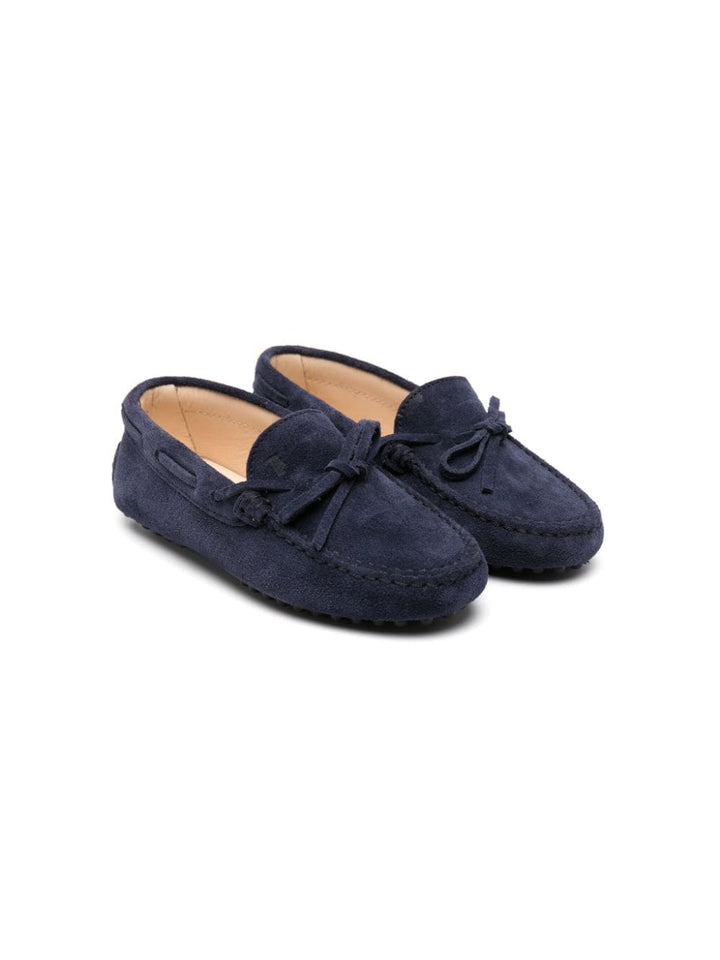 Midnight blue moccasins for boys in suede