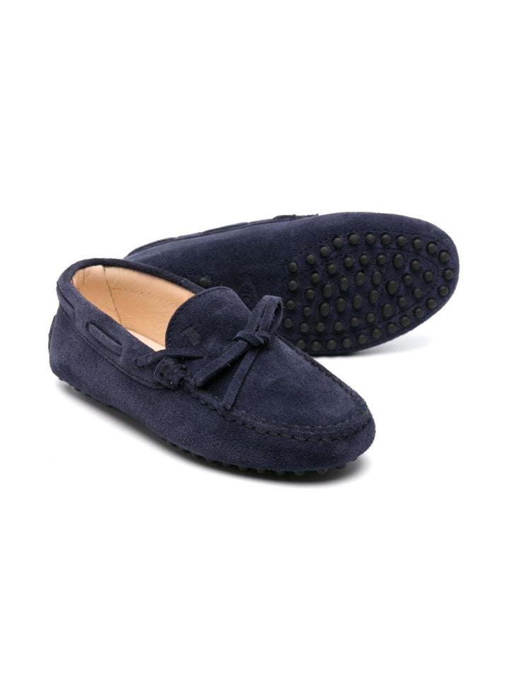 Midnight blue moccasins for boys in suede