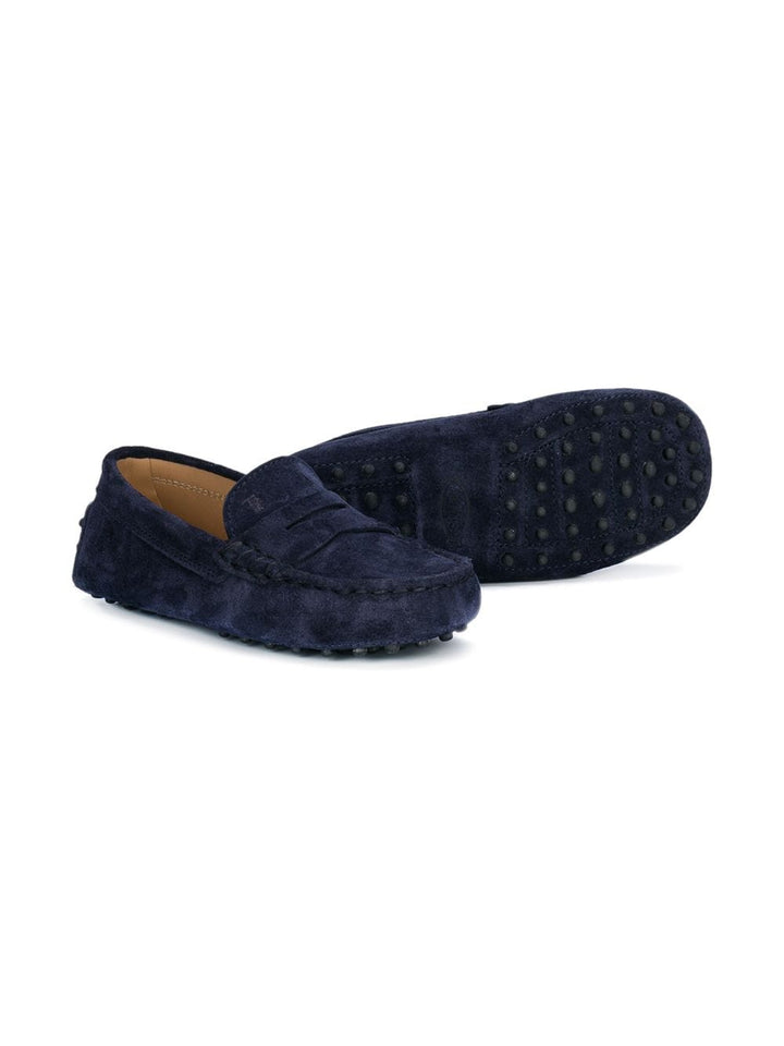 Blue leather moccasins for children