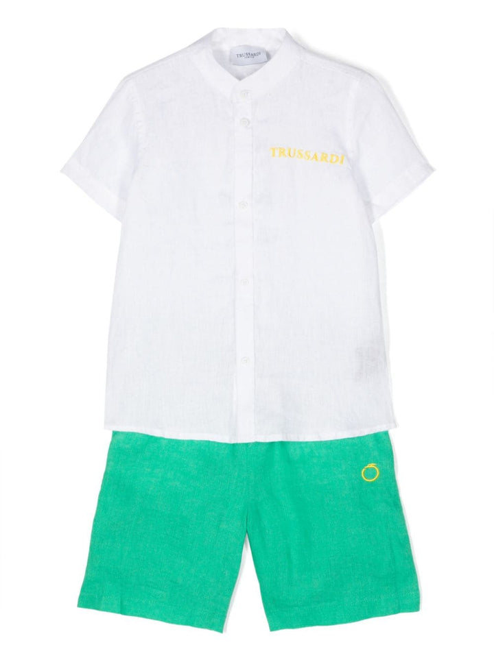 Completo elegante bianco e verde per bambino con logo