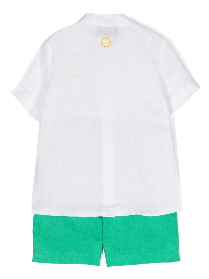 Elegant white and green baby outfit with logo