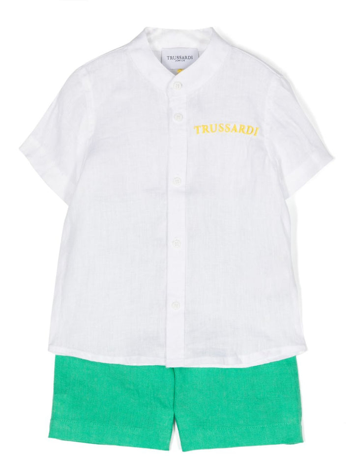 Completo elegante bianco e verde per neonato con logo