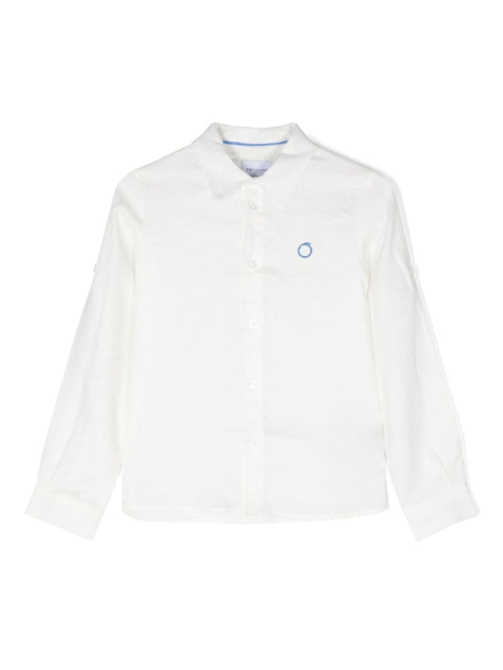 Camicia bianca per bambino in lino con logo