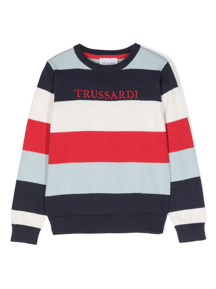 Red, blue and white sweater for boys with logo
