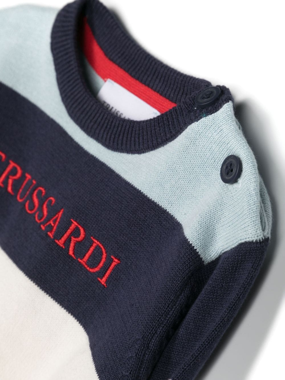 Maglione blu, rosso e bianco per neonato con logo