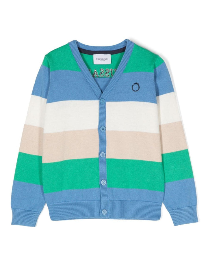 Blue, green and white cardigan for boys with logo