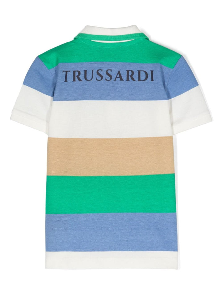 Blue, green and white polo shirt for boys with logo