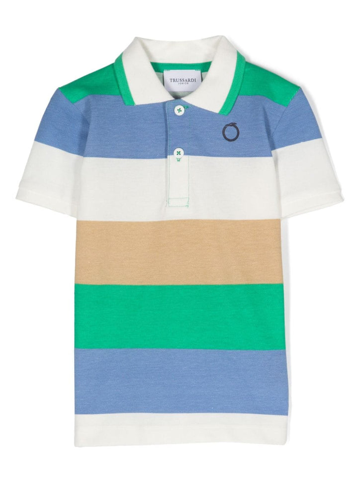 Blue, green and white polo shirt for boys with logo