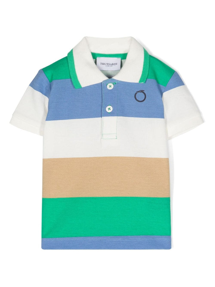 Blue, green and white polo shirt for newborns with logo
