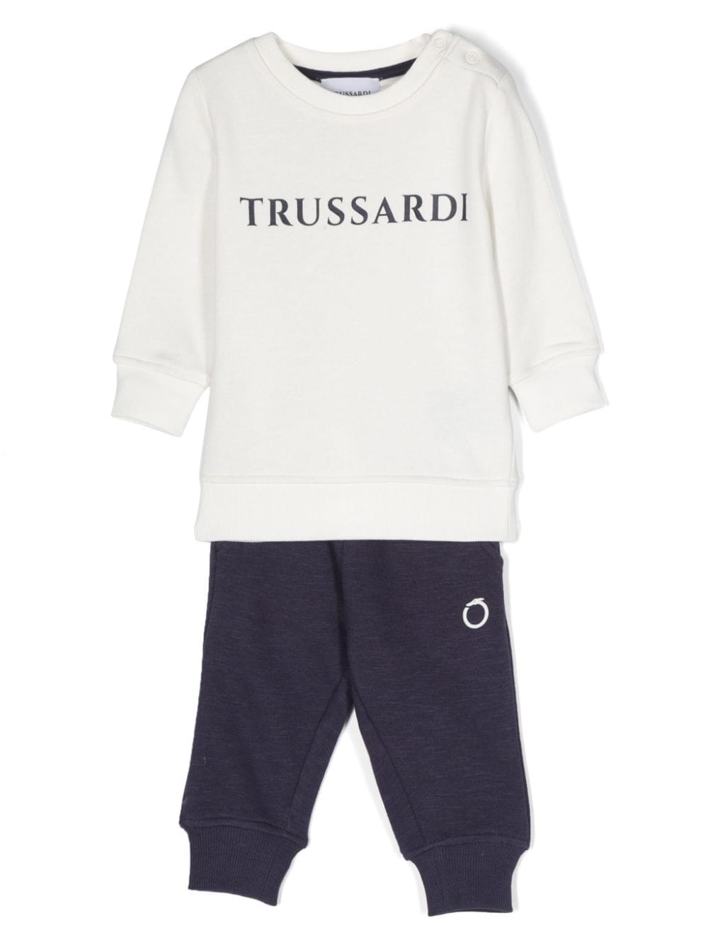 White and navy blue sports suit for boys with logo