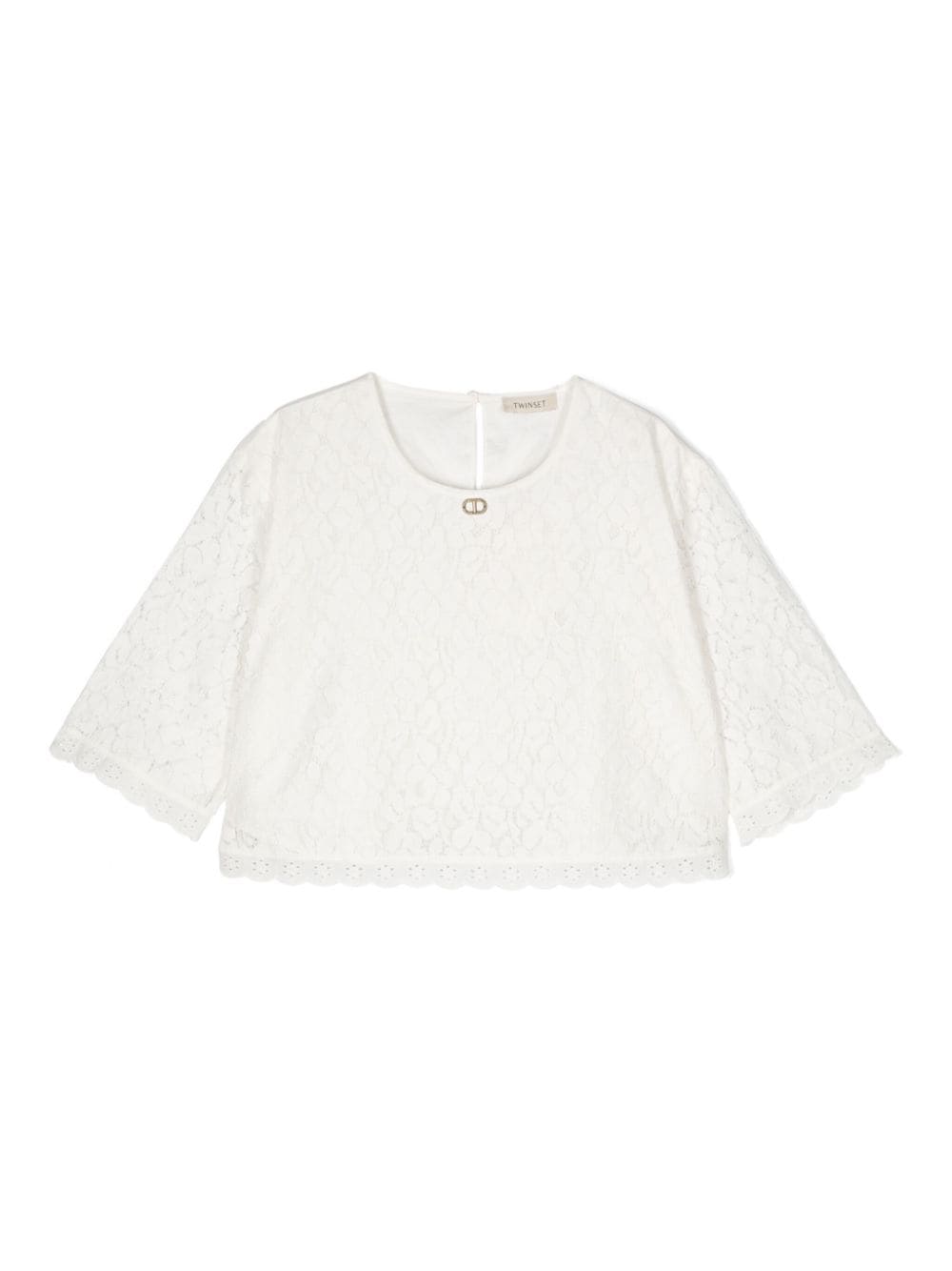 White top for girls with logo plaque