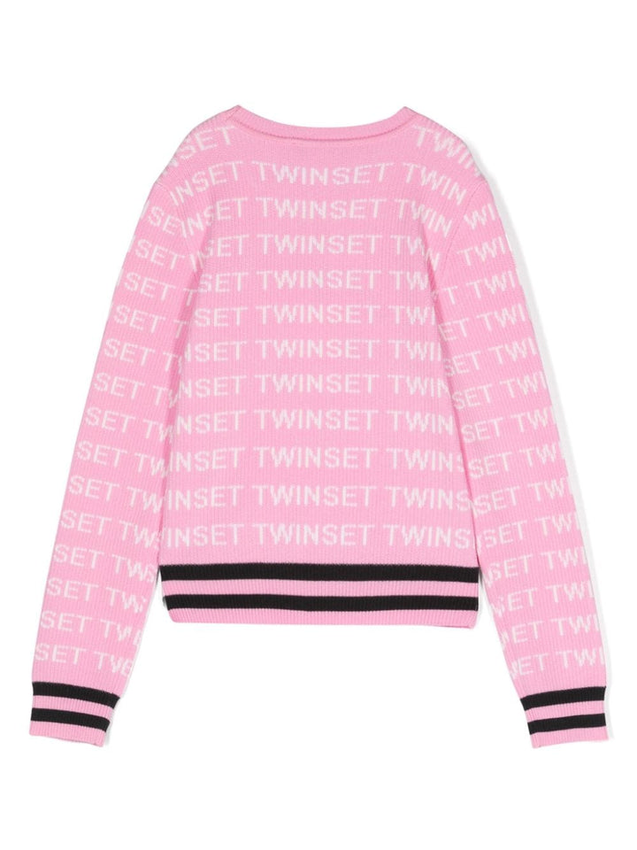 Pink sweater for girls with logo