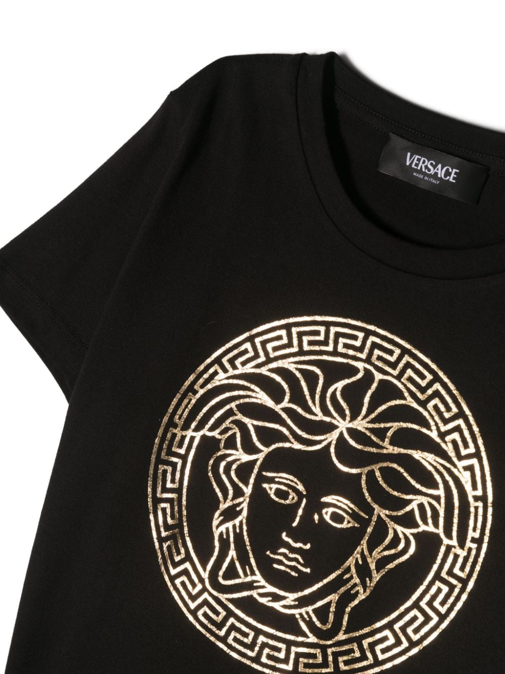 T-shirt nera per bambini con logo oro 10002391A10164 2B130 Versace Kids 