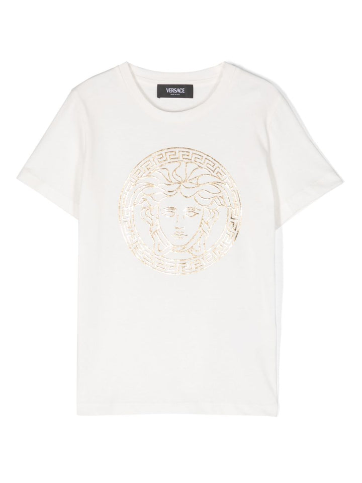 T-shirt bianca per bambini con logo 10002391A10164 2W110 Versace Kids 