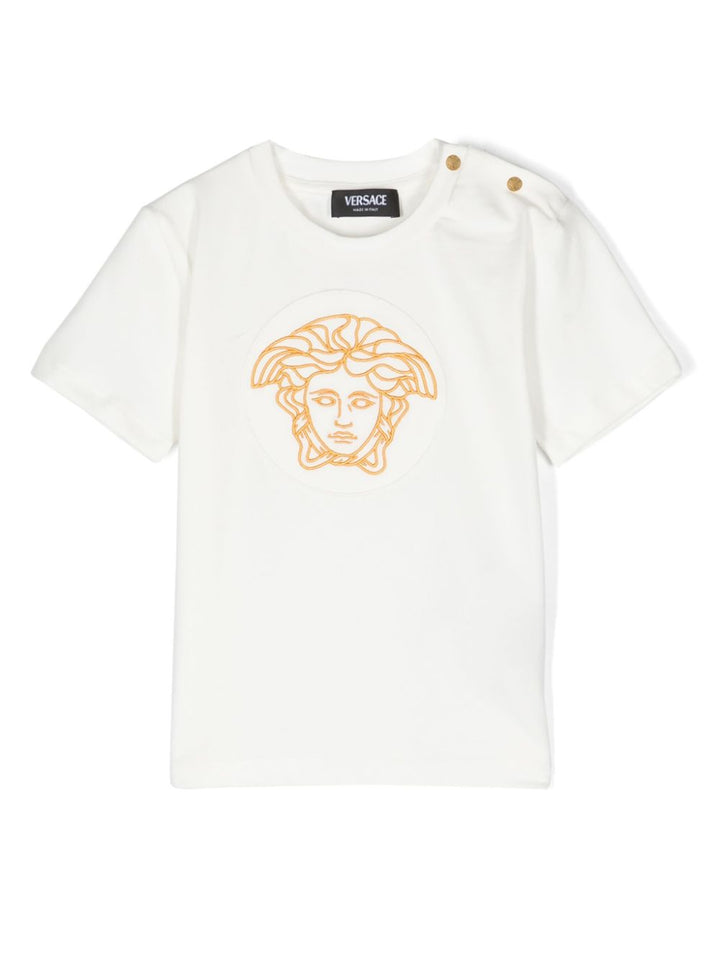 T-shirt bianca per neonato con logo 10133891A09537 2W110 Versace Kids 