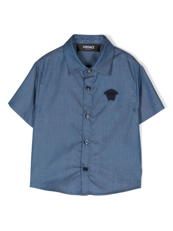 Camicia azzurra per neonato con logo 10139781A09738 2D930 Versace Kids 