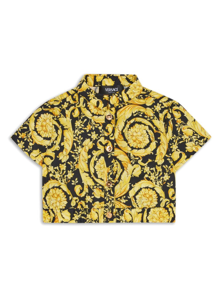 Camicia nera e oro per bambina con stampa 10142271A09674 5B000 Versace Kids 