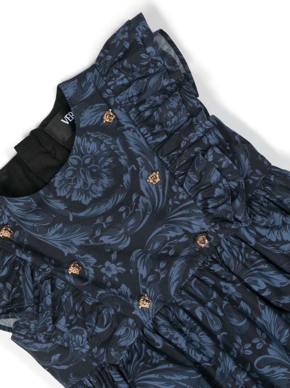 Blue dress for baby girls with baroque print