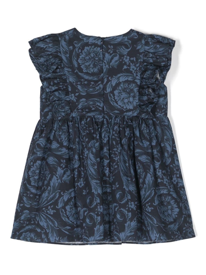 Blue dress for baby girls with baroque print