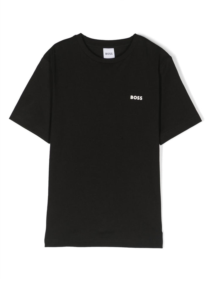 T-shirt nera per bambino con logo piccolo