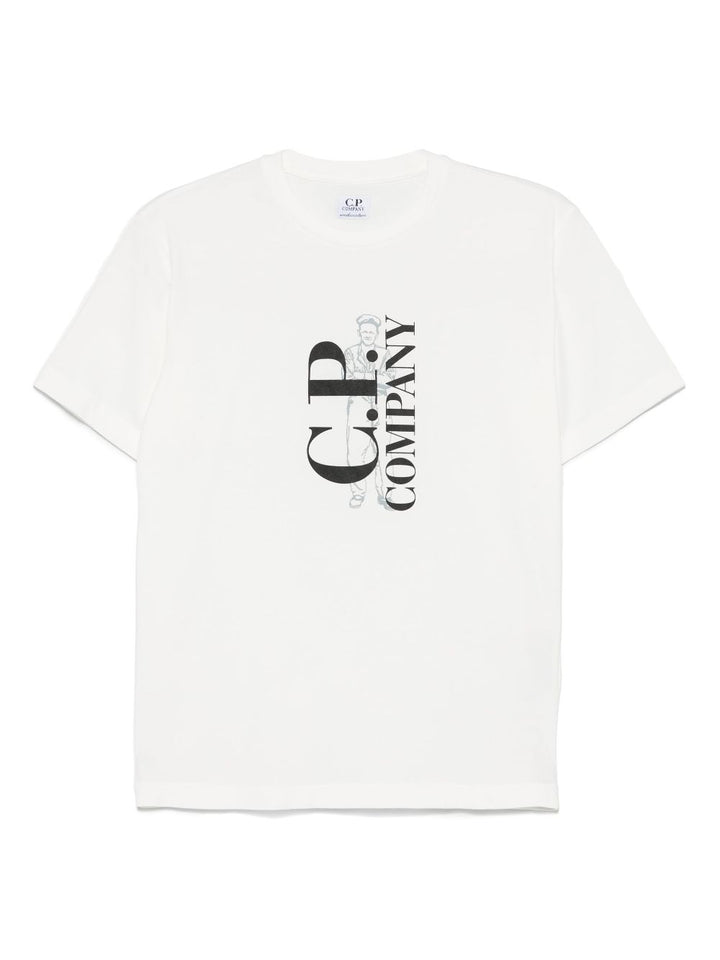 T-shirt bianco per bambino con logo CNM00LLAA17 10135 C.P Company Kids 