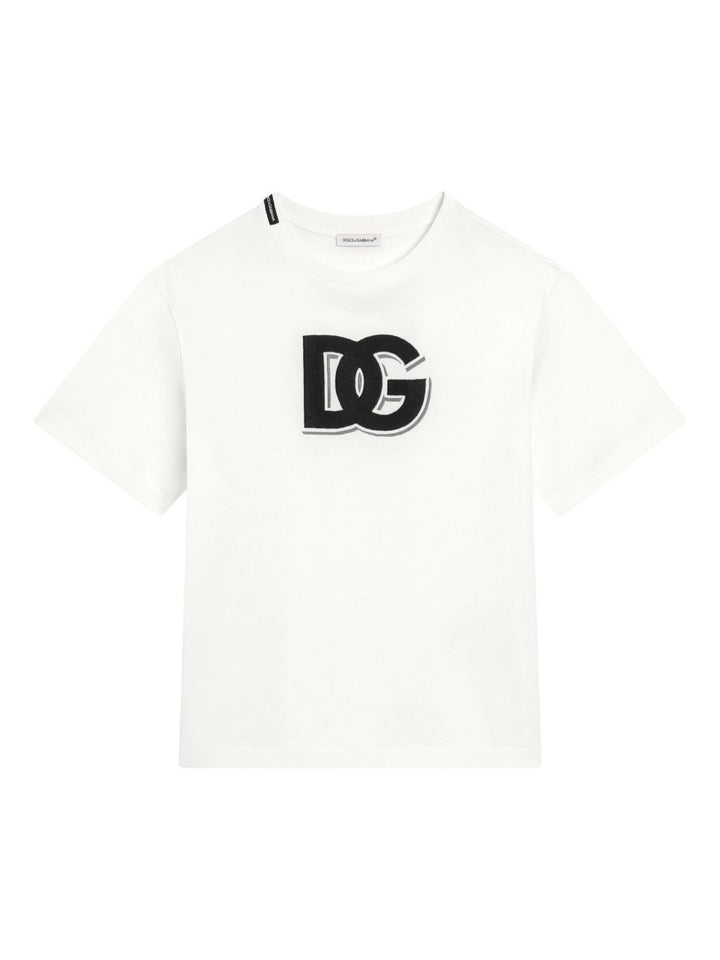T-shirt bianca con logo per bambino L4JTHVG7O0P W0111 Dolce & Gabbana Kids 