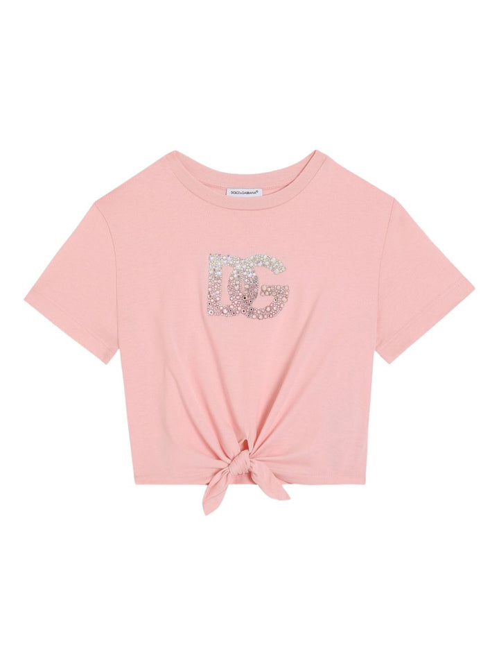 T-shirt rosa per bambina con logo L5JTOVG7O0X F0660 Dolce & Gabbana Kids 