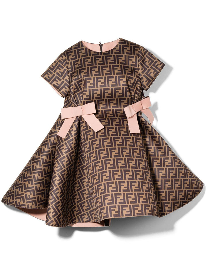 Abito marrone per bambina con fioco JFB400A8LG F0EV6 Fendi Kids 