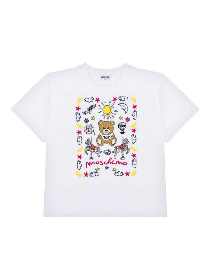 T-shirt bianco per bambino HNM050LAA23 10101 Moschino Kids 