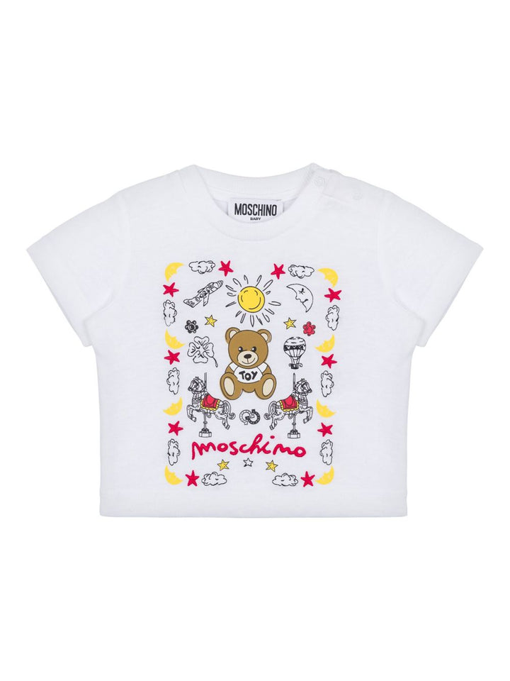T-shirt bianca per neonato MMM047LAA23 10101 Moschino Kids 
