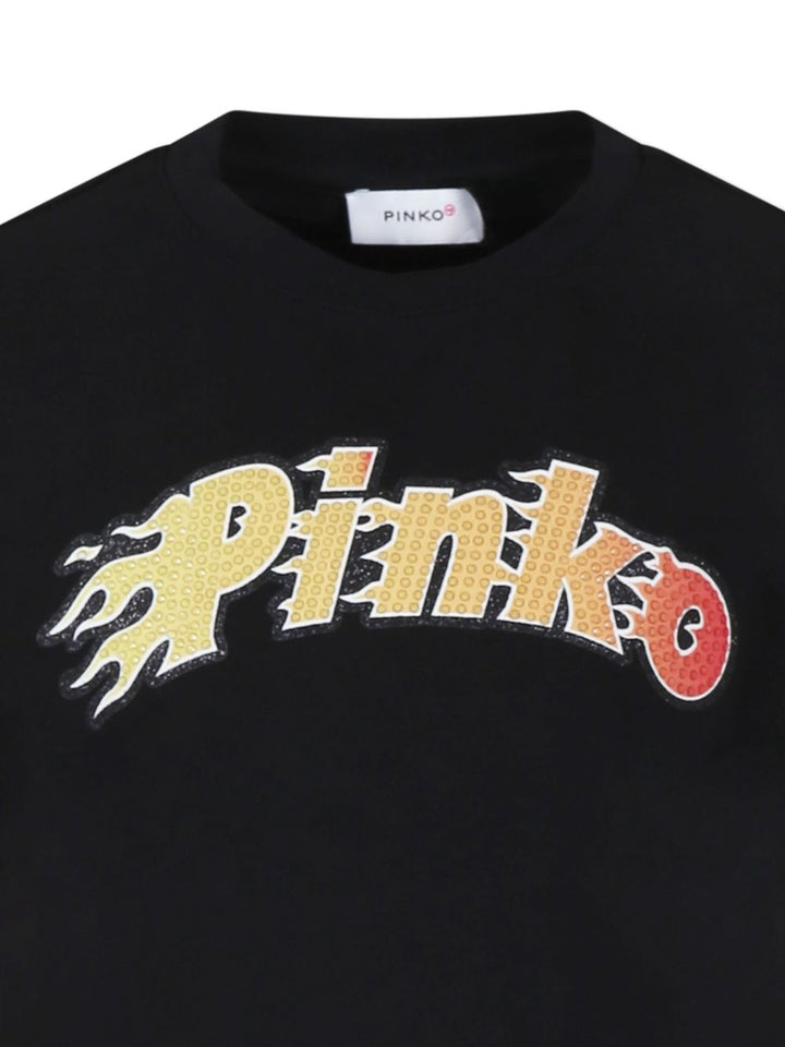 T-shirt nera per bambina KFTS001CJE010 N000 Pinko Kids 