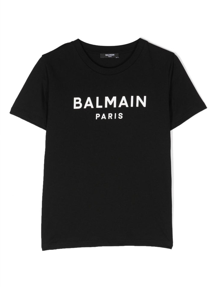 T-shrit nera per bambini con logo bianco BT8P41Z0082 930BC Balmain Kids 