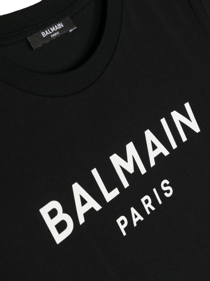 T-shrit nera per bambini con logo bianco BT8P41Z0082 930BC Balmain Kids 