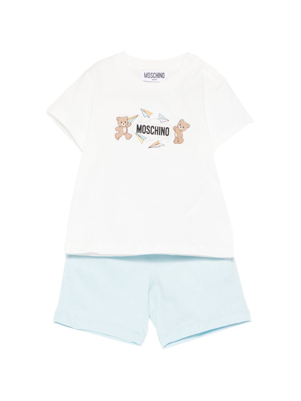 Completo bianco/azzurra per neonato M5G00MLAA01 84325 Moschino Kids 