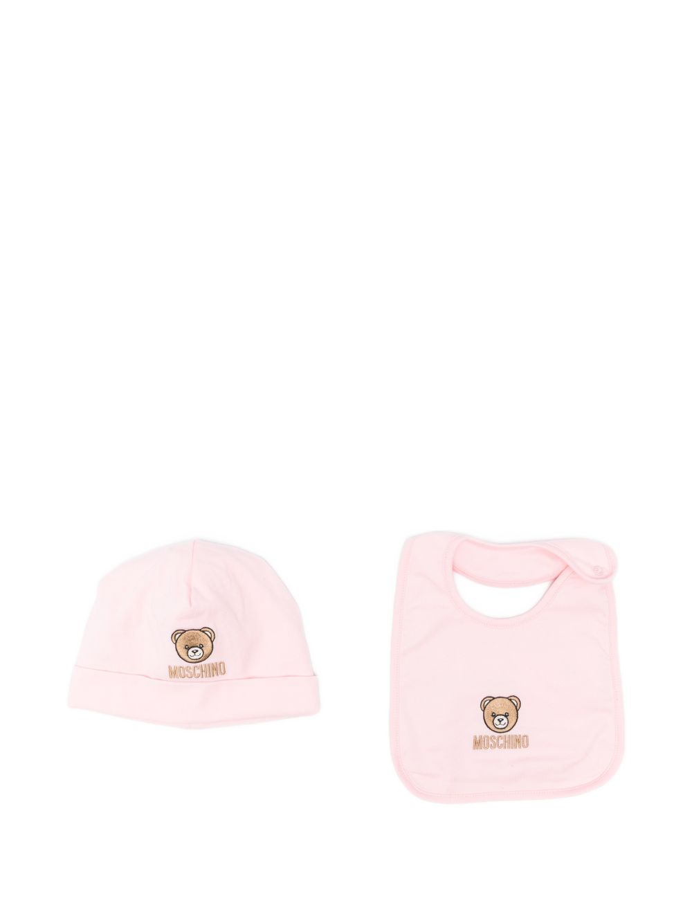 Kit cappello bavetta rosa per neonata MRY03ELAA23 50209 Moschino Kids 
