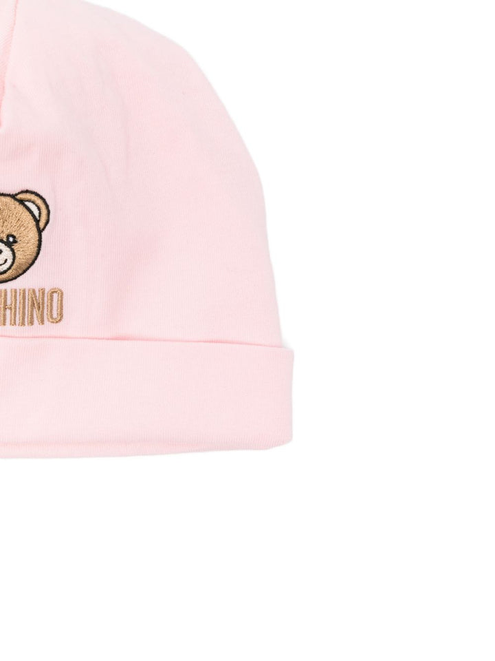 Kit cappello bavetta rosa per neonata MRY03ELAA23 50209 Moschino Kids 