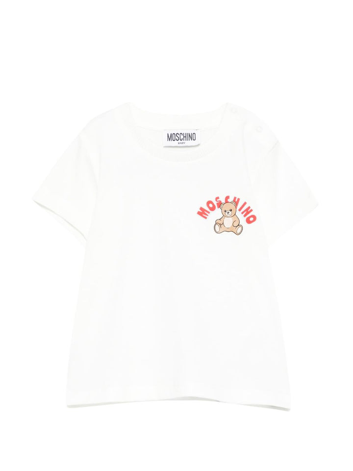 T-shirt bianca per neonato MZM047LAA01 10063 Moschino Kids 
