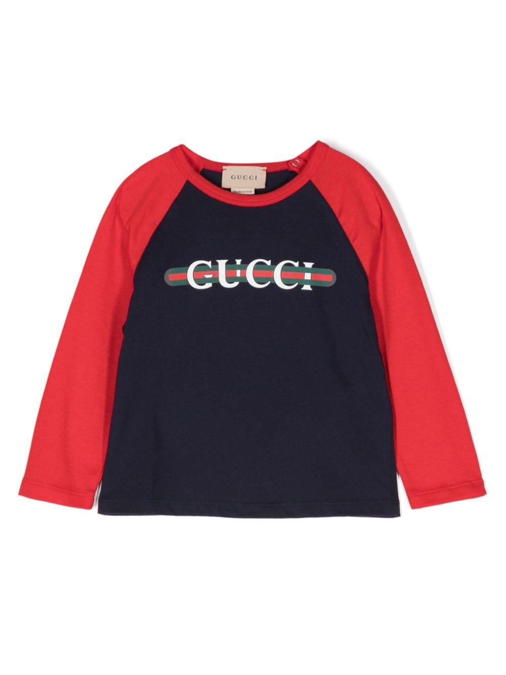 T-shirt blu navy/cremisi per neonato con logo
