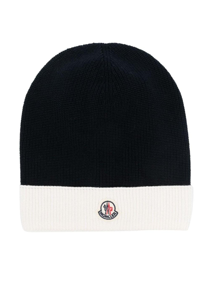 Blue and white hat for newborns with logo